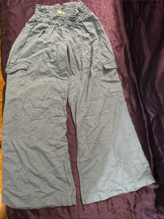 Happily Grey Pants - Wide Leg Cargo Pants in Slate Blue - Comfortable High-Waist Style